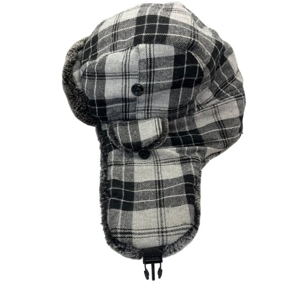 Plaid Faux Fur Lined Winter Trapper Hat With Chin Strap C59 - Picture 9 of 10